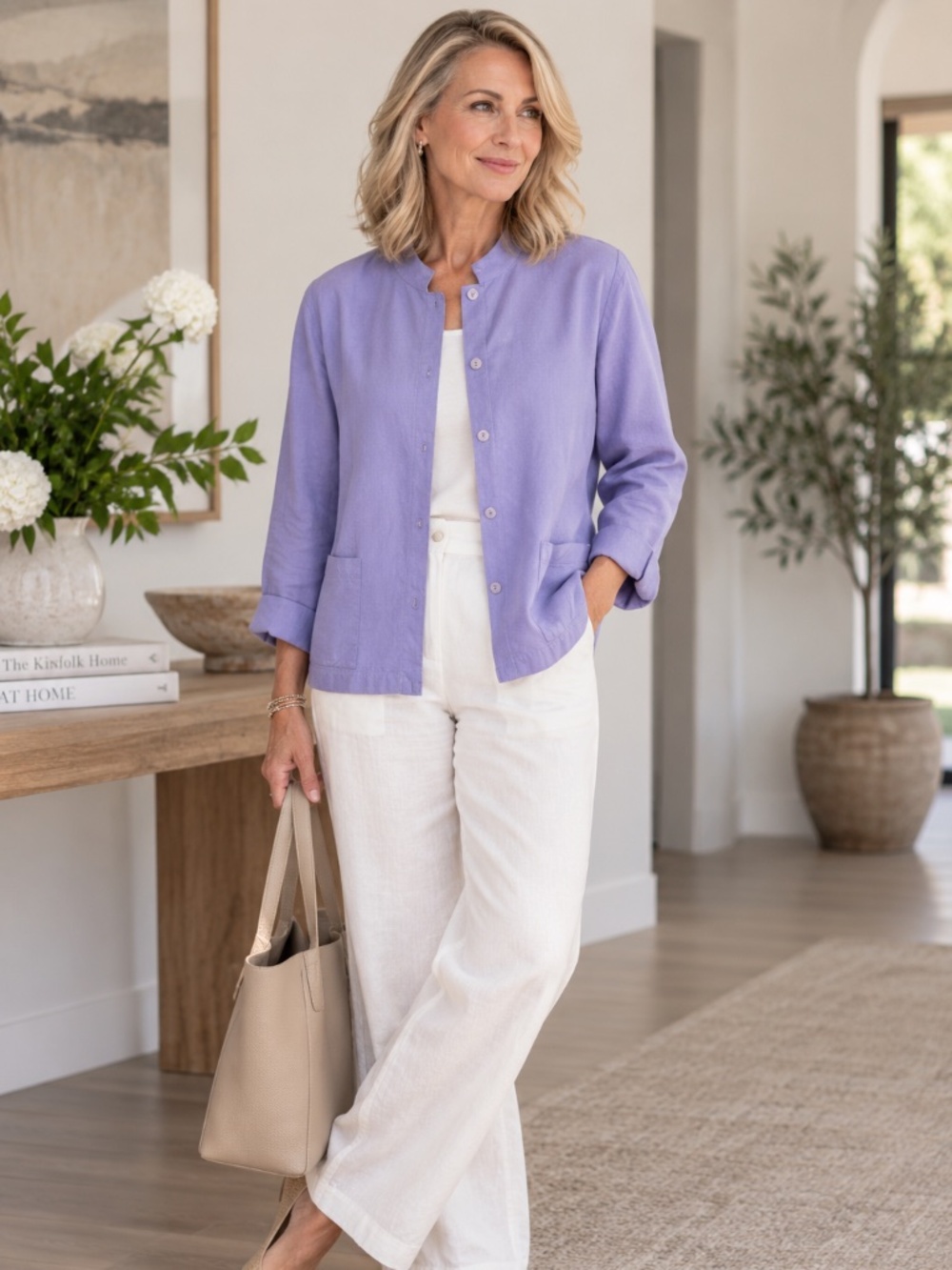 Eileen Fisher Lavender Silk Cotton Shirt Jacket Mandarin Collar Pockets L